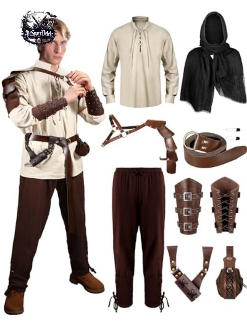 Men's Renaissance Costume Set 8 Pc Cosplay Leather Medieval